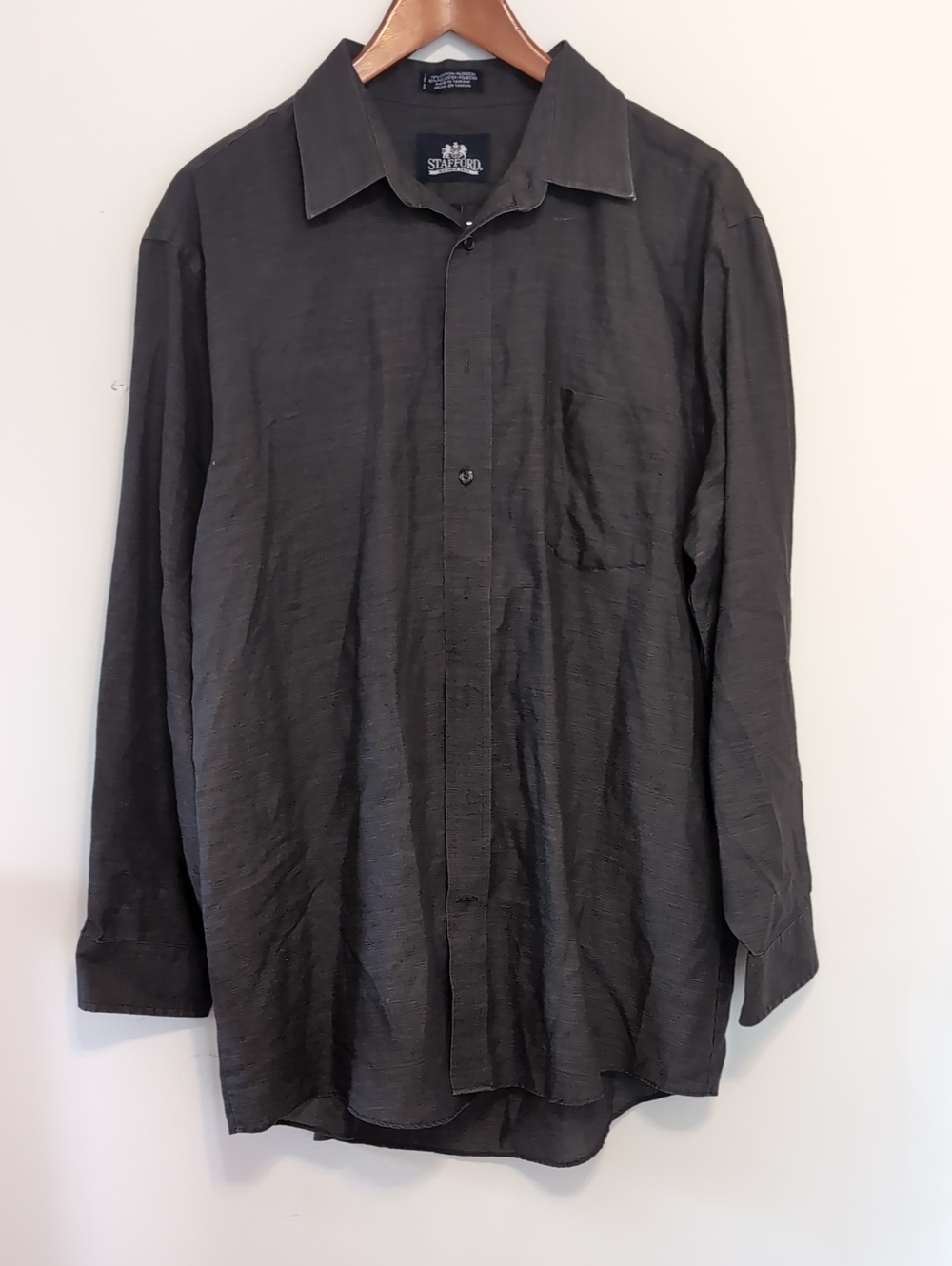 Stafford Dark Gray Cotton Blend Long Sleeve Button Up Size 17